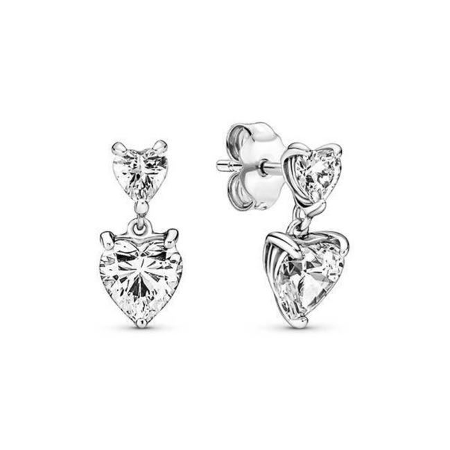 Ohrstecker Doppelherz Silber mit Zirkonia