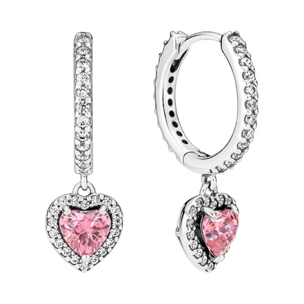 Creolen Herz Pink Silber mit Zirkonia
