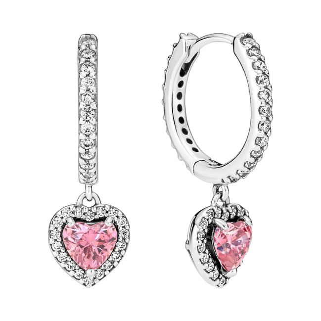 Creolen Herz Pink Silber mit Zirkonia