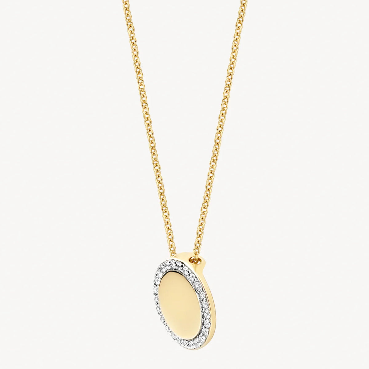 Halskette aus 585er Gold mit rundem Anhänger und Zirkonia
