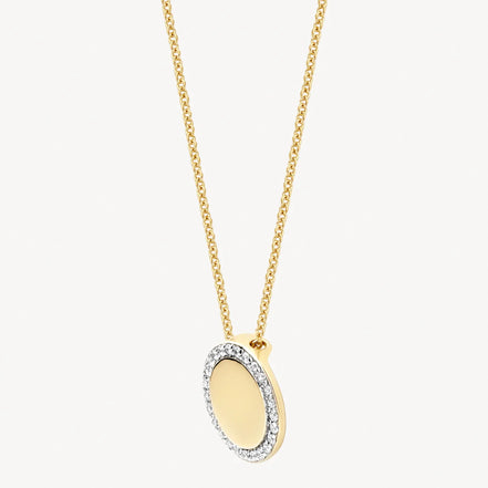 Halskette aus 585er Gold mit rundem Anhänger und Zirkonia