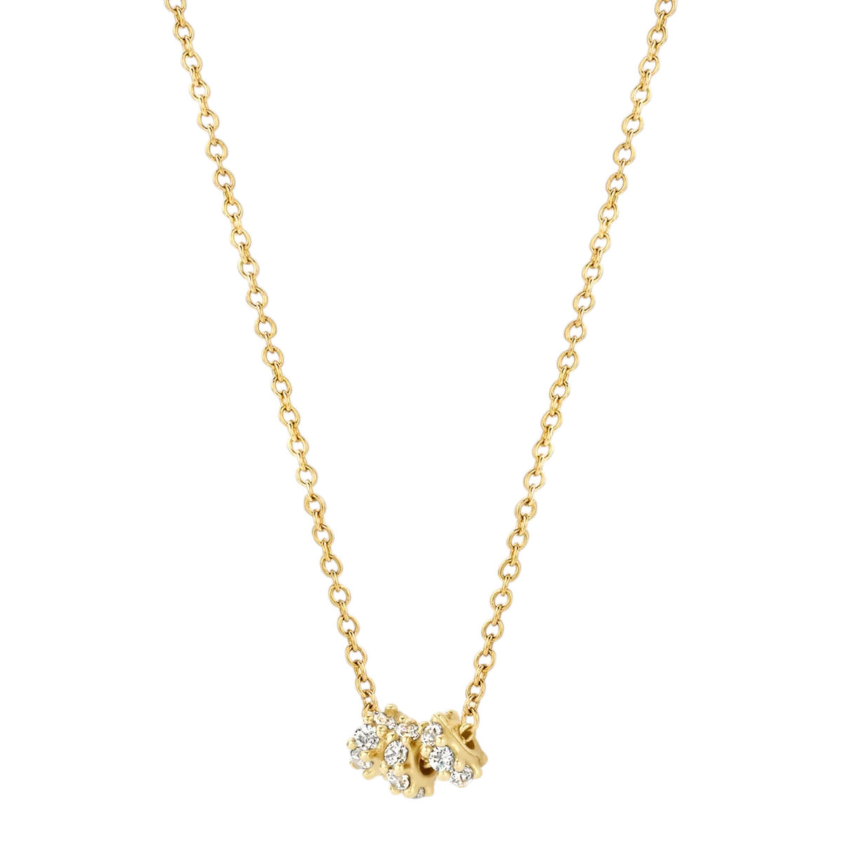 Halskette aus 585er Gold mit drei Goldringen und Pavé-Zirkonia