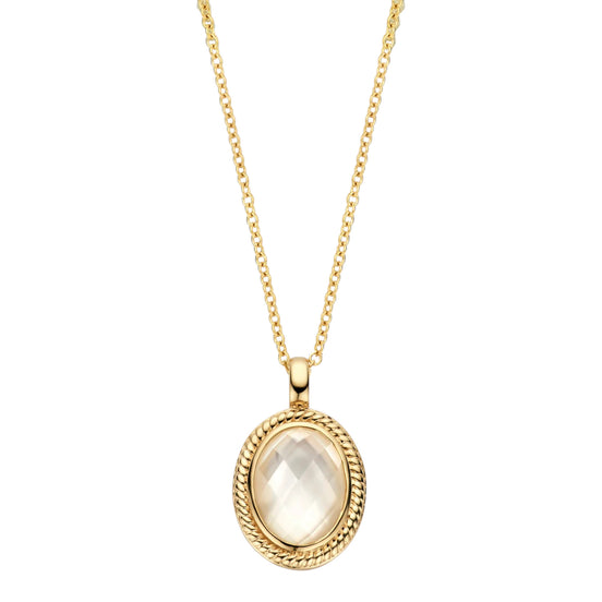 Halskette 585er Gelbgold Perlmutt und Quarz