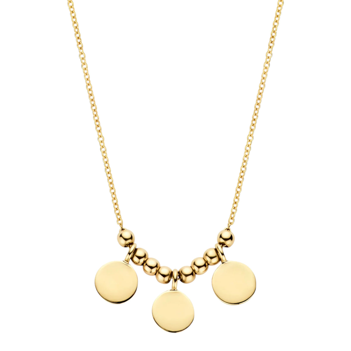 Halskette aus 585er Gold mit Goldkugeln und runden Plättchen