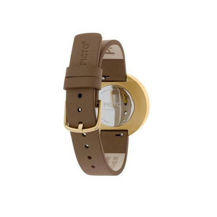 Damenuhr Lederarmband braun, Edelstahlgehäuse gelbverg