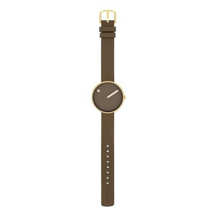 Damenuhr Lederarmband braun, Edelstahlgehäuse gelbverg