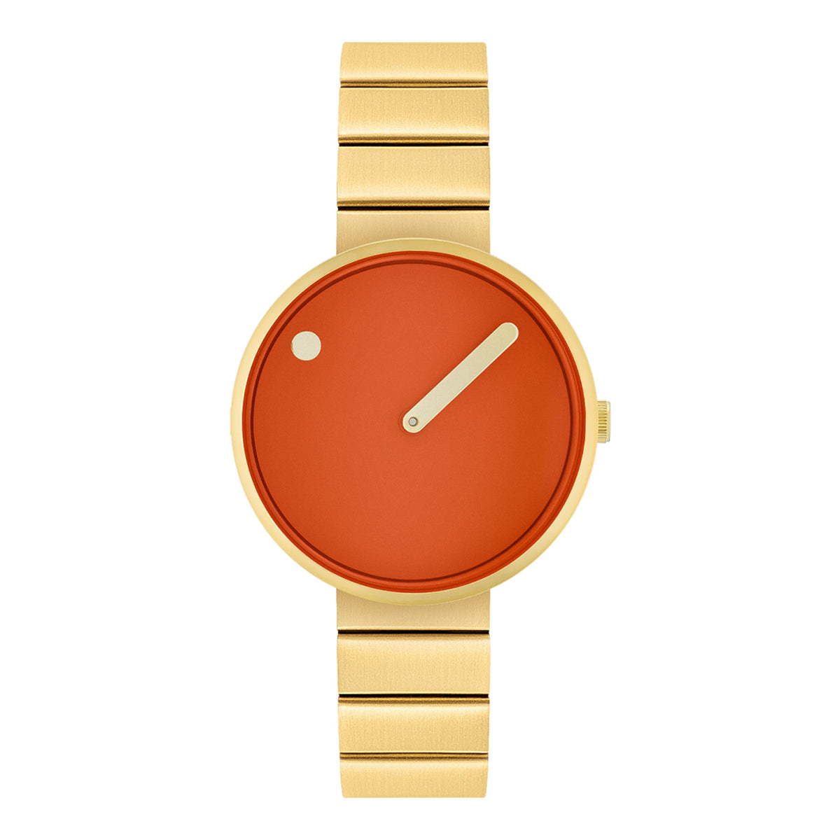 Uhr Stahlarmband gold, oranges Ziffernblatt