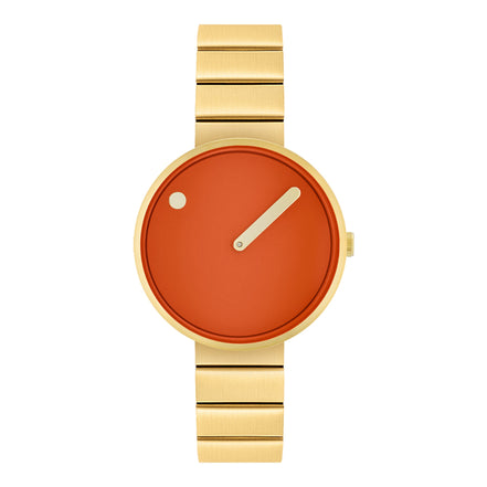 Uhr Stahlarmband gold, oranges Ziffernblatt