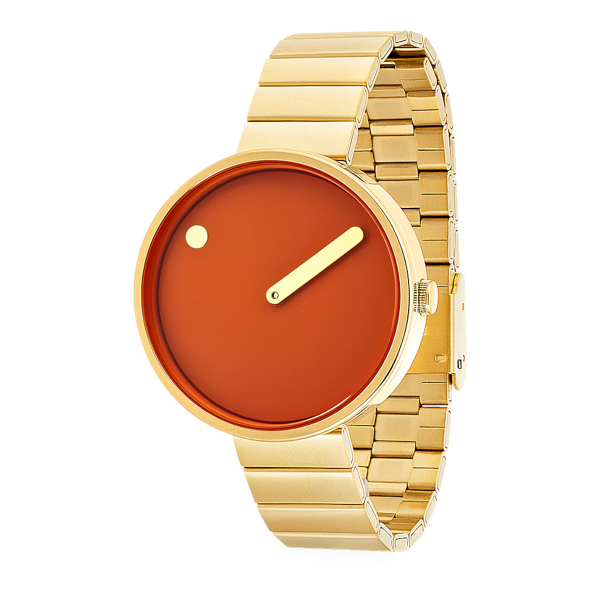 Uhr Stahlarmband gold, oranges Ziffernblatt