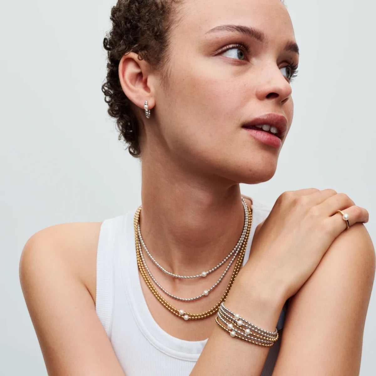 TIMELESS Collier mit Beads & Perle Gold
