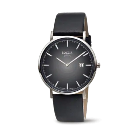 Herrenuhr Slim Reintitan Lederband Schwarz