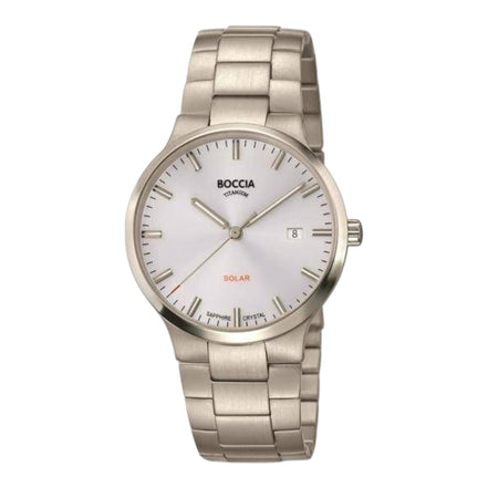 Herrenuhr analog Quarz Solar mit Titanarmband, silber