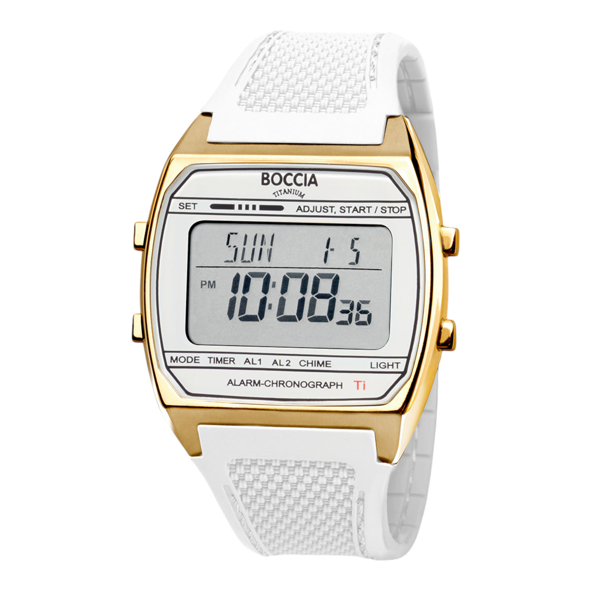 Herrenuhr Digital Chronograph weiß/gold