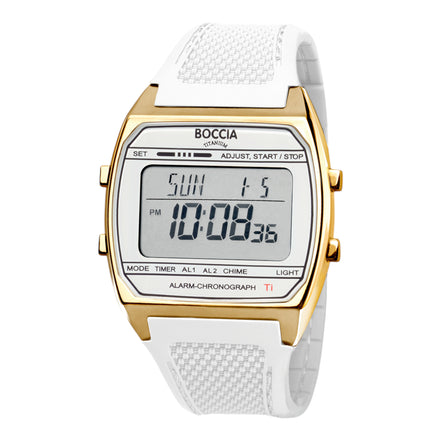 Herrenuhr Digital Chronograph weiß/gold