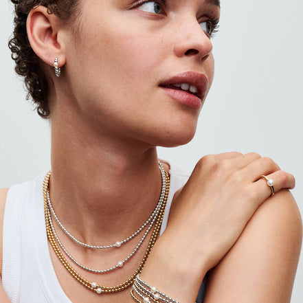 MOMENTS Collier mit Beads und Perle Silber