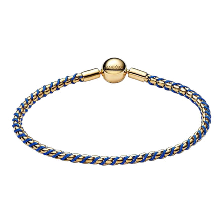 MOMENTS Armband mit Kordel Blau Vergoldet