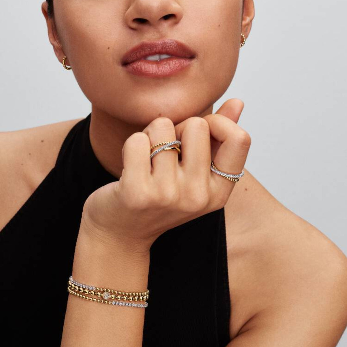Bicolores Armband mit Kugeln und Zirkonia