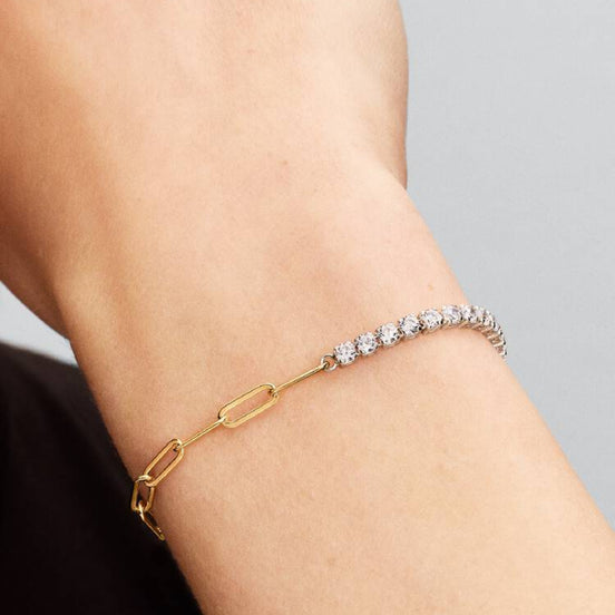 Bicolores Armband mit Gliedern und Zirkonia