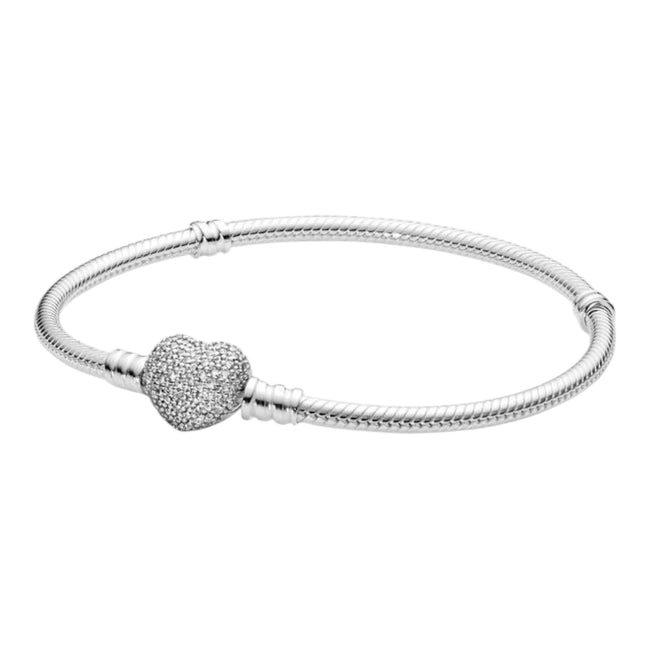 Armband Silber mit Pavé-Herzverschluss Zirkonia