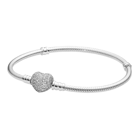 Armband Silber mit Pavé-Herzverschluss Zirkonia