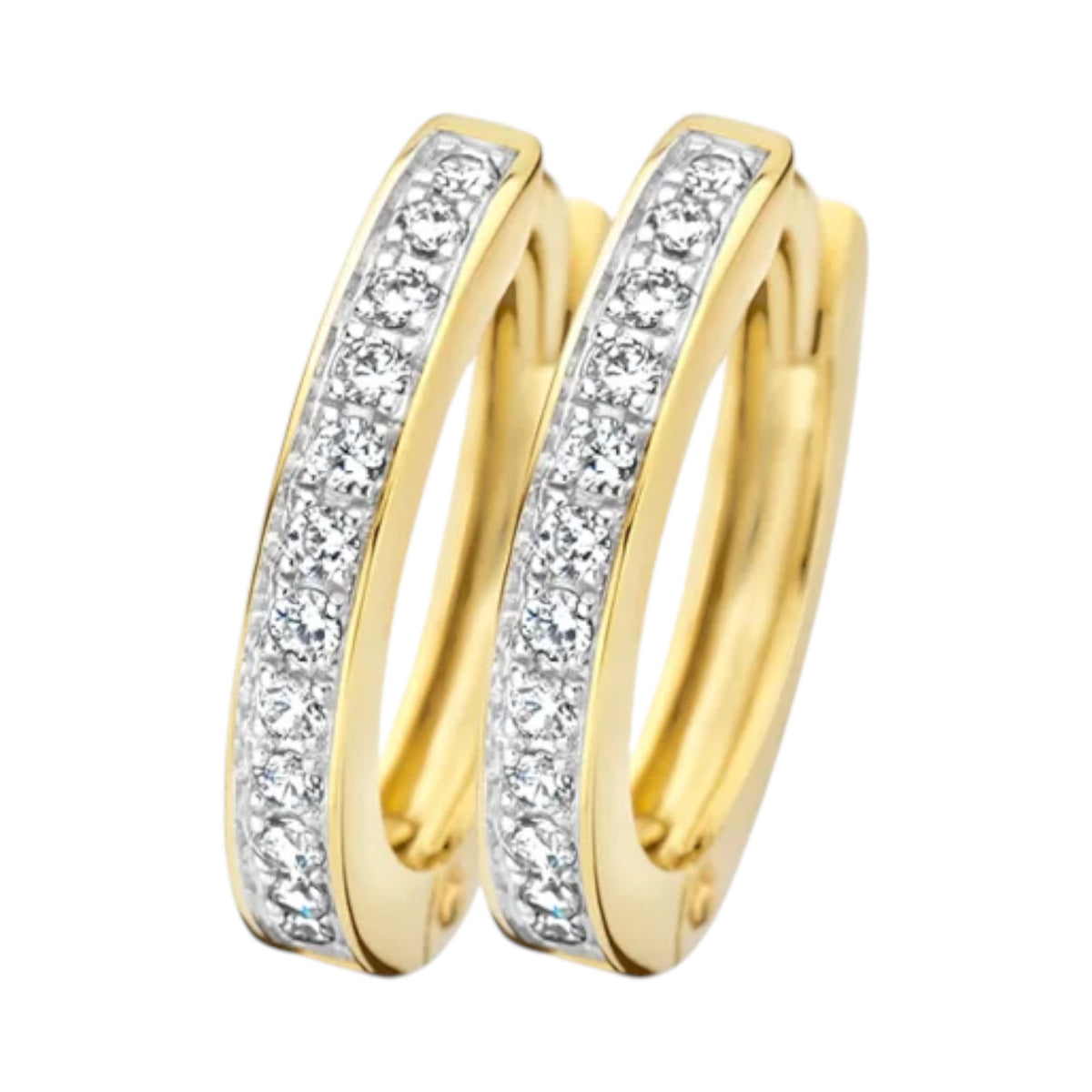 Creolen aus 585er  Weiß- und Gelbgold mit Zirkonia 12,4 mm