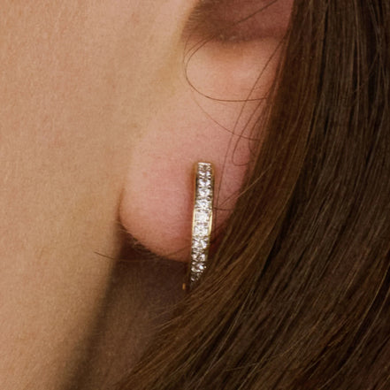 Creolen aus 585er  Weiß- und Gelbgold mit Zirkonia 12,4 mm