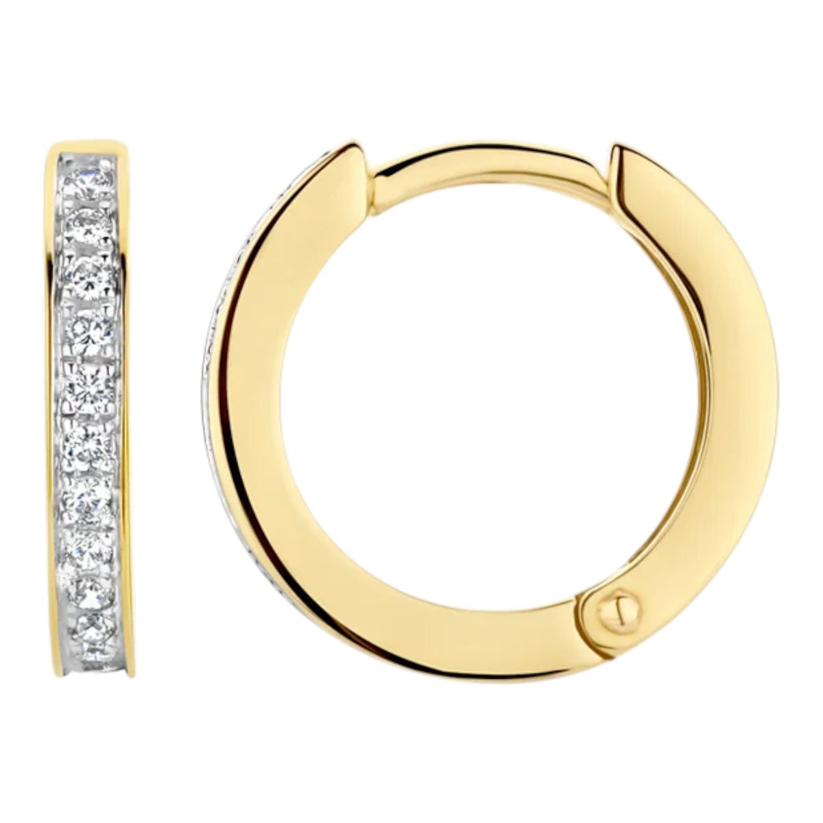 Creolen aus 585er  Weiß- und Gelbgold mit Zirkonia 12,4 mm