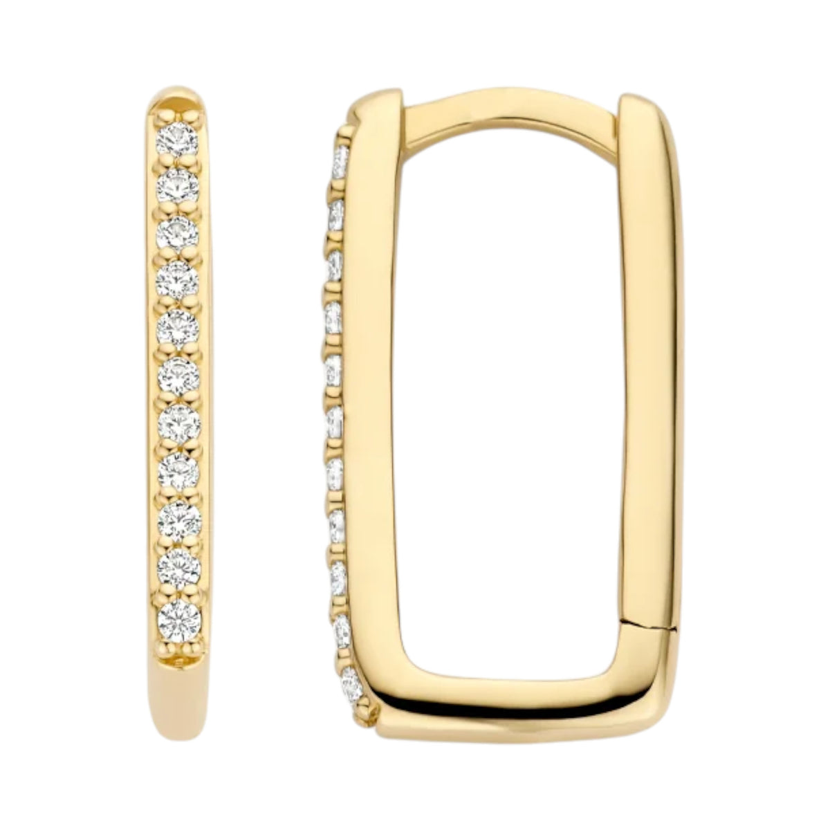 Rechteckige Creolen aus 585er Gold mit Zirkonia