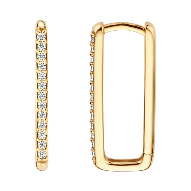 Rechteckige Creolen aus 585er Gold mit Zirkonia 18,5 mm