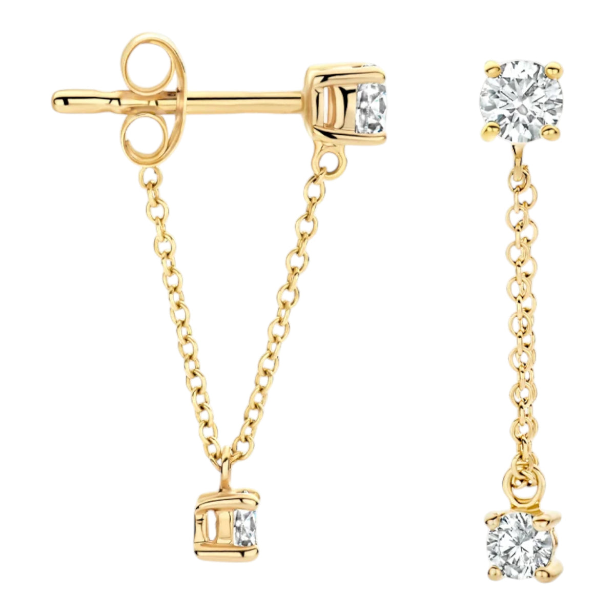 Ohrstecker aus 585er Gold mit Zirkonia an Kette