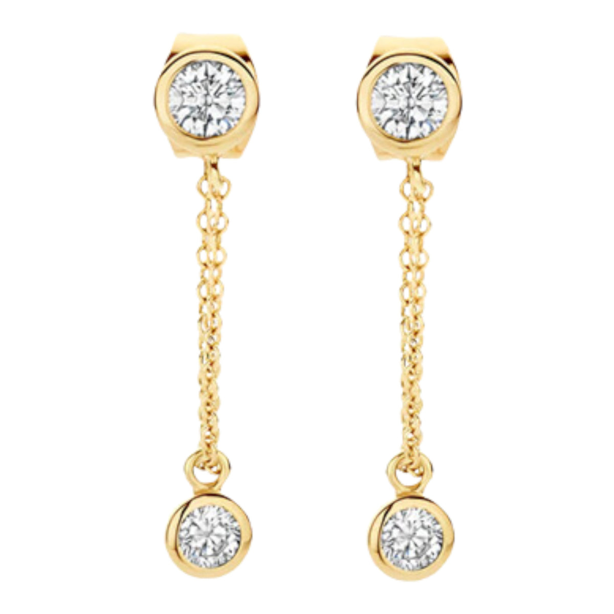 Ohrstecker aus 585er Gold mit Zirkonia an Kette