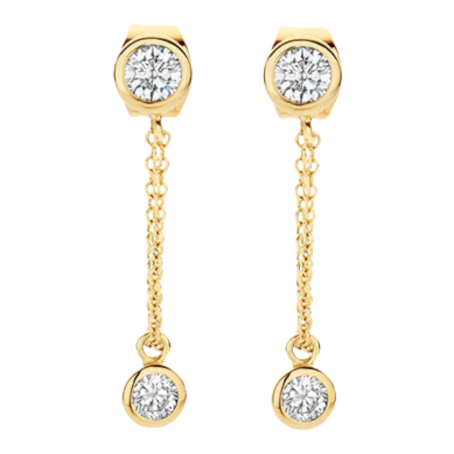Ohrstecker aus 585er Gold mit Zirkonia an Kette