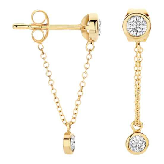 Ohrstecker aus 585er Gold mit Zirkonia an Kette