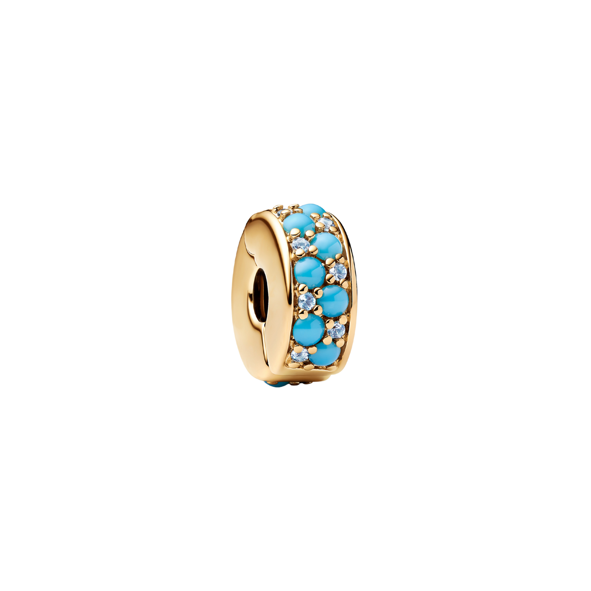 MOMENTS Charm Clip aquablau vergoldet