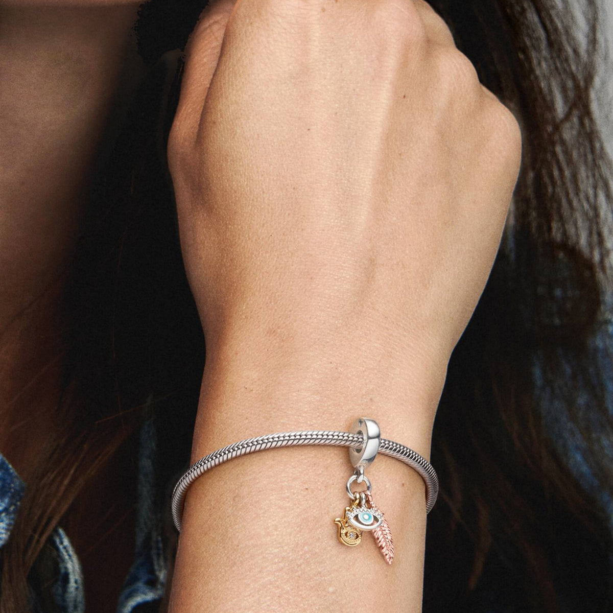 SHINE Charm Anhänger Hamsa, Auge & Feder