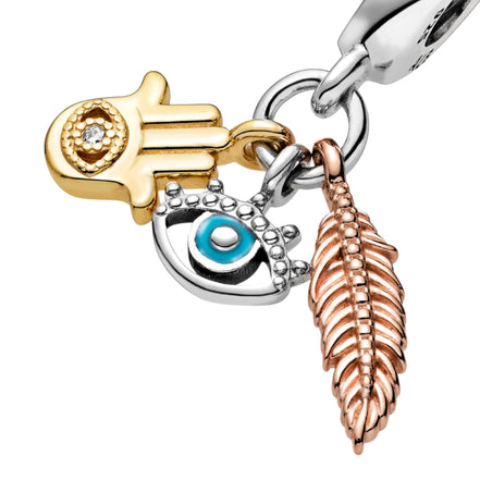 SHINE Charm Anhänger Hamsa, Auge & Feder