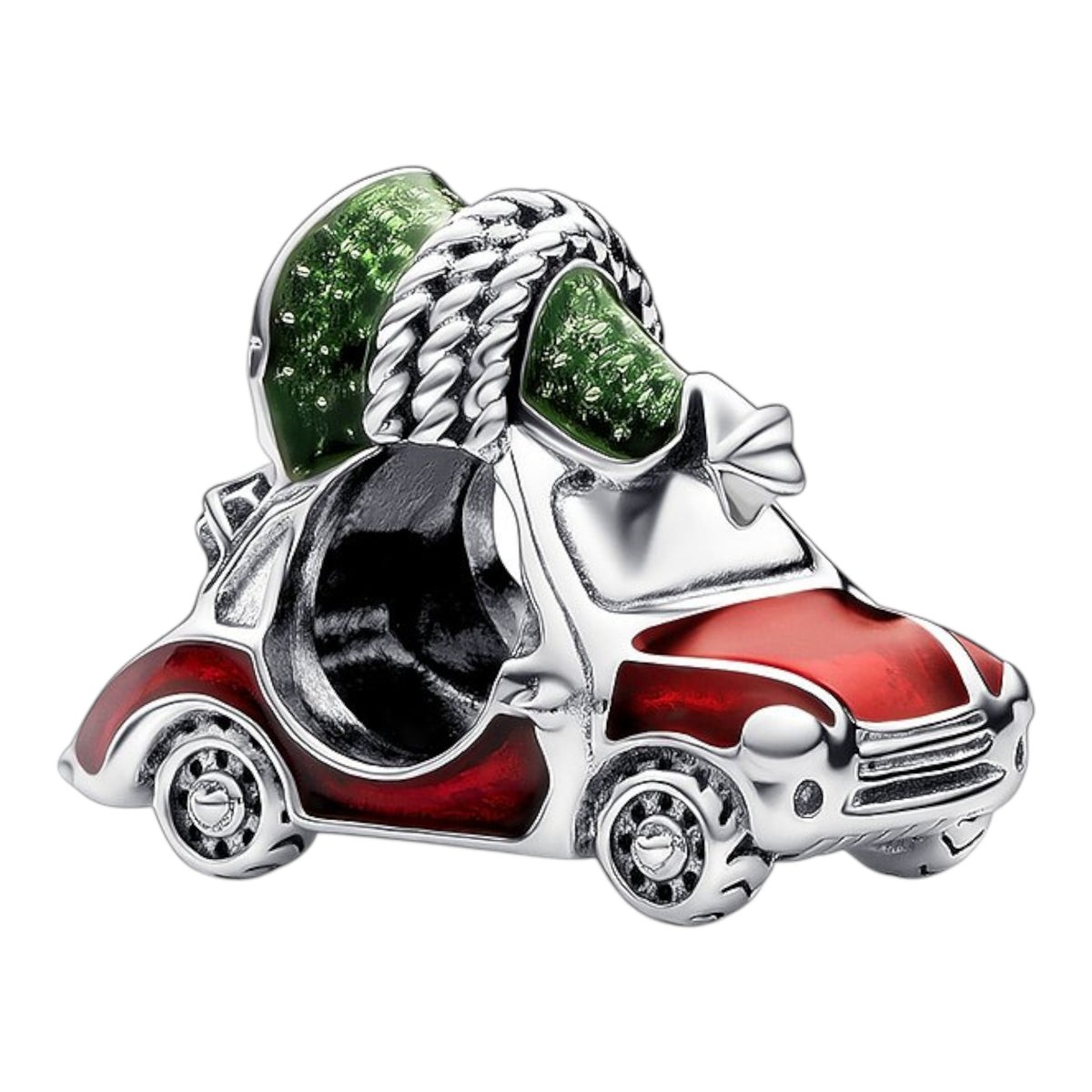 Charm Moments Auto mit Weihnachtsbaum Silber, Emaille