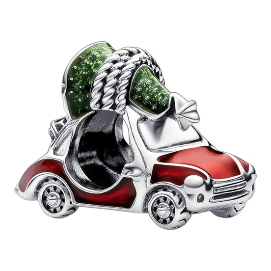 Charm Moments Auto mit Weihnachtsbaum Silber, Emaille