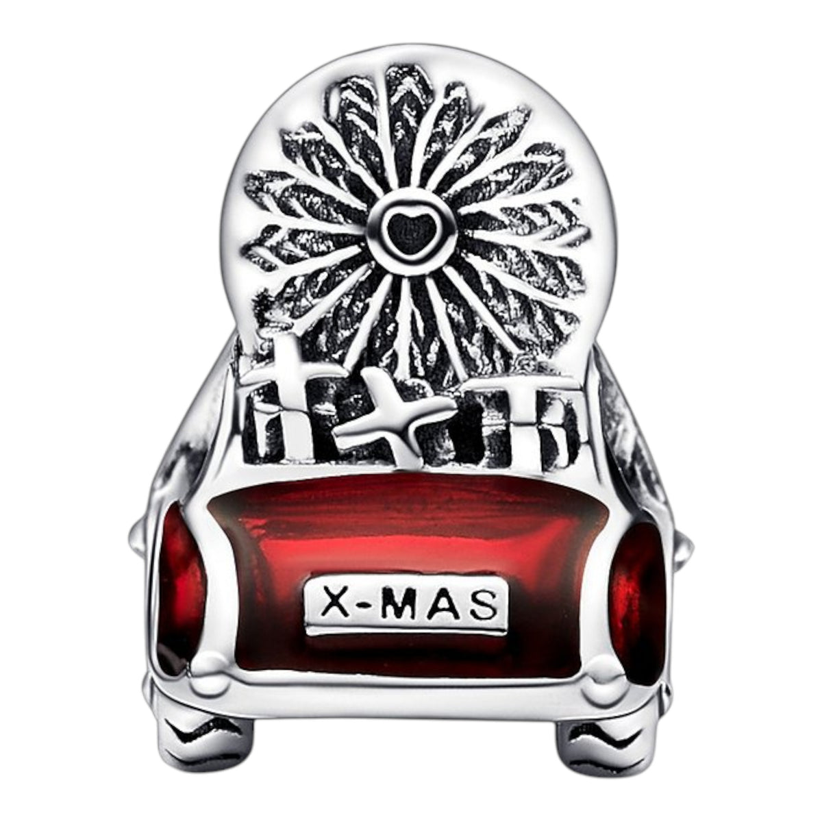 Charm Moments Auto mit Weihnachtsbaum Silber, Emaille