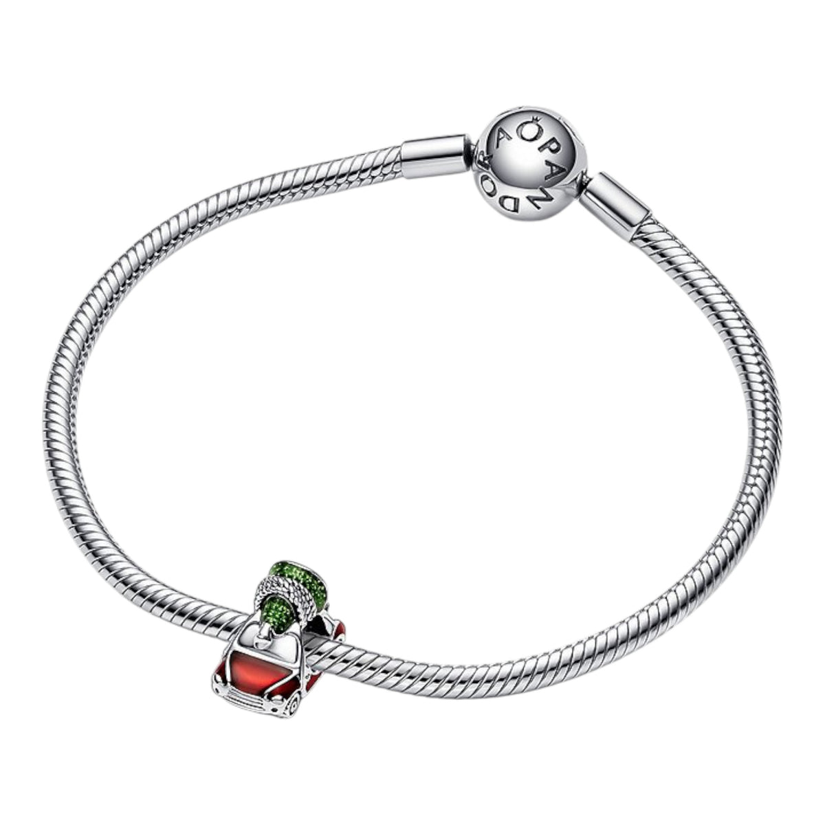 Charm Moments Auto mit Weihnachtsbaum Silber, Emaille