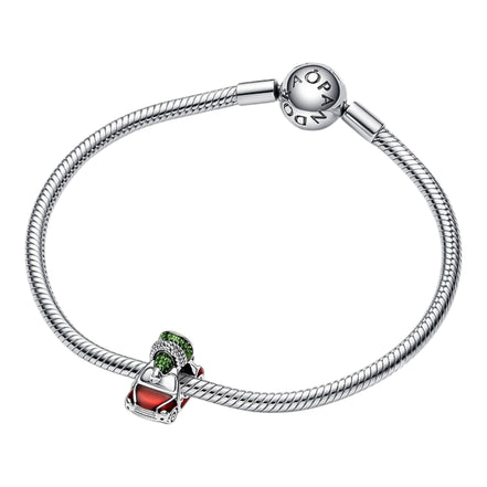 Charm Moments Auto mit Weihnachtsbaum Silber, Emaille