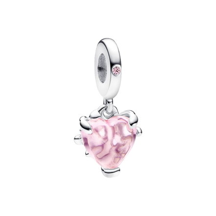 MOMENTS Charm Herz rosa mit Stammbaum