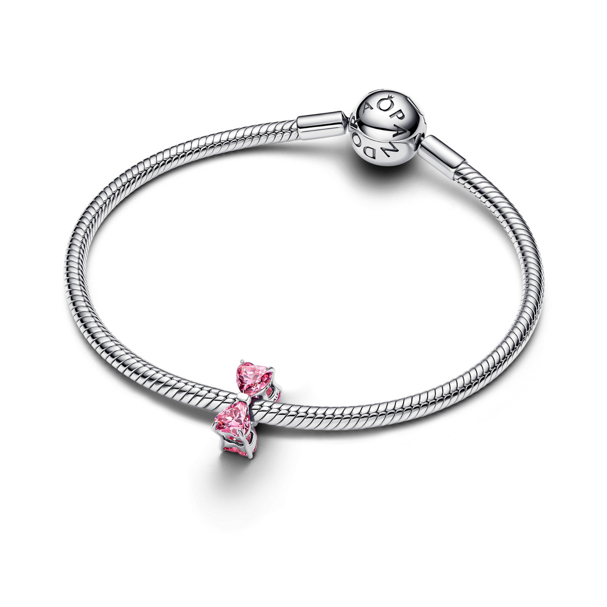 MOMENTS Charm Schleife silberfarben pink Zirkonia