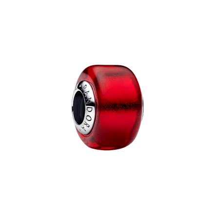 Charm rotes Murano Glas silberfarben