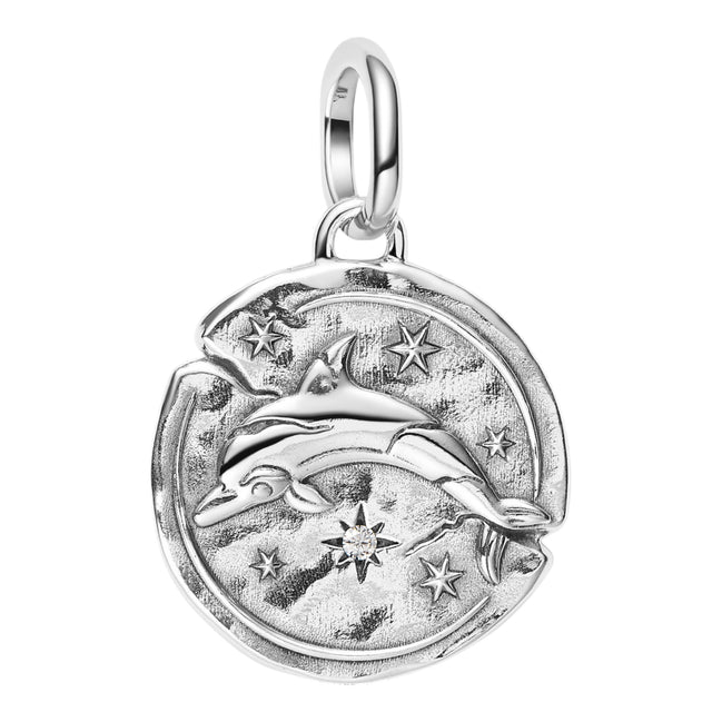 Charm Medaillon mit Delfin und Zirkonia