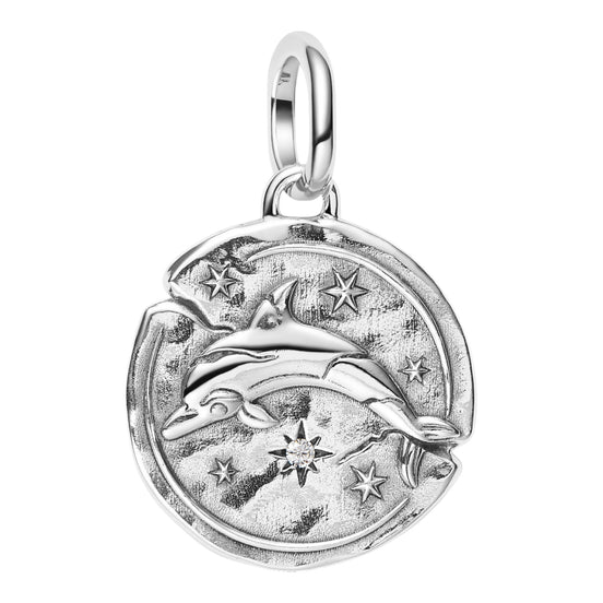 Charm Medaillon mit Delfin und Zirkonia