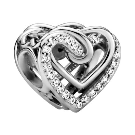 Charm Glitzerndes gewundenes Herz Silber