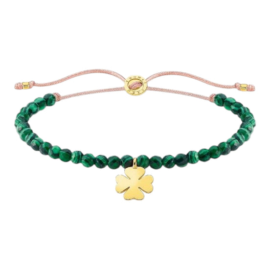 Armband "Grüne Perlen mit Kleeblatt"