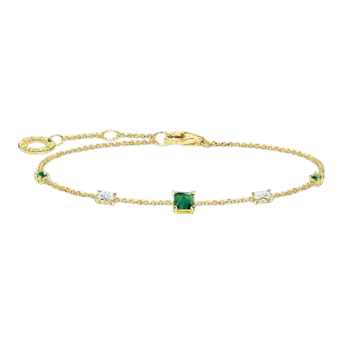 Armband "Grüne und Weisse Steine" Silber gelbvergoldet