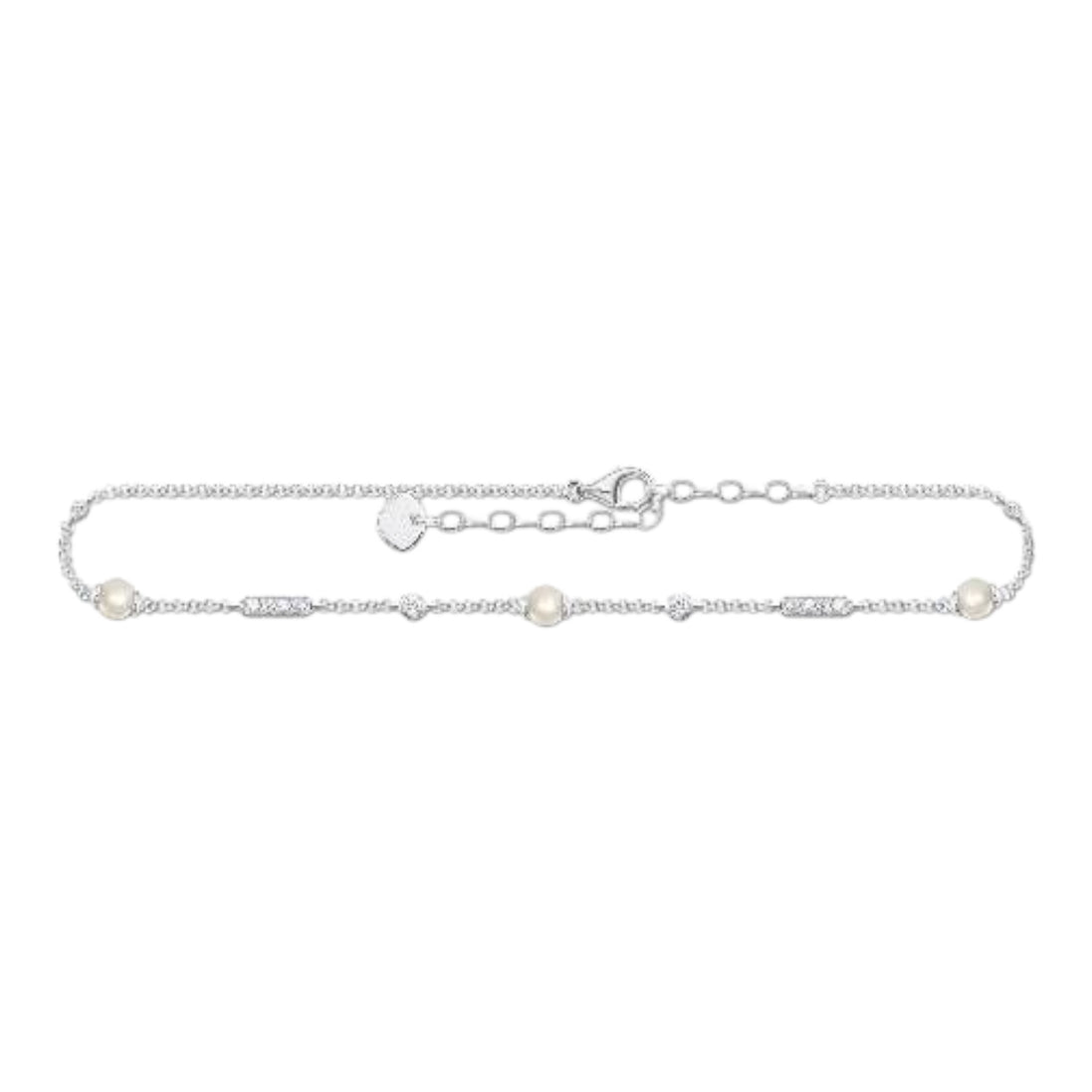 Fusskette "Perlen und weisse Steine" Silber